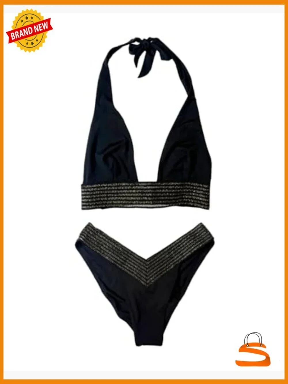 Medium Bikini Halter Top with Adjustable Ties, Sheer Elastic Fabric